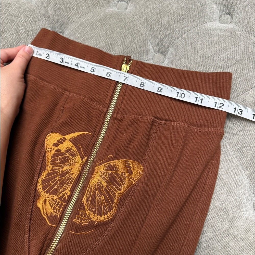 TORDROBES Brown UZip Butterfly Embroidered Ribbed Knit Cargo Flare Pants Sz M - Picture 10 of 12